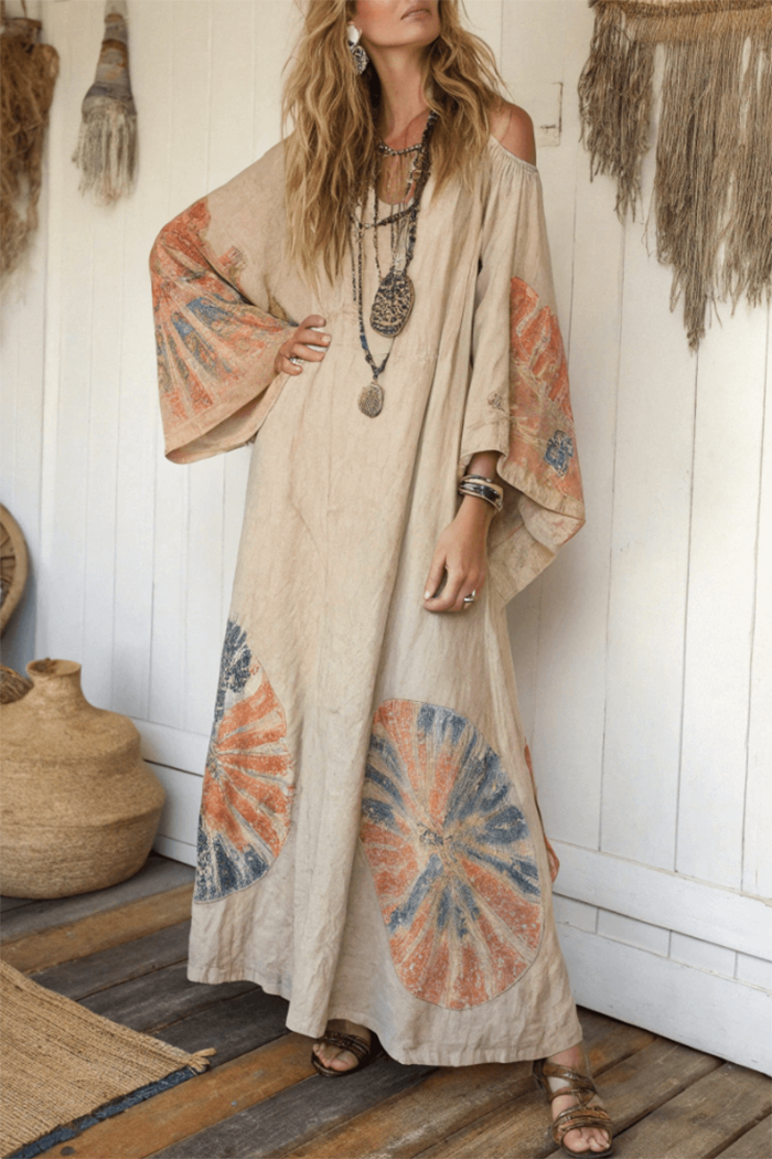 One Shoulder Print Pocket Maxi Dress