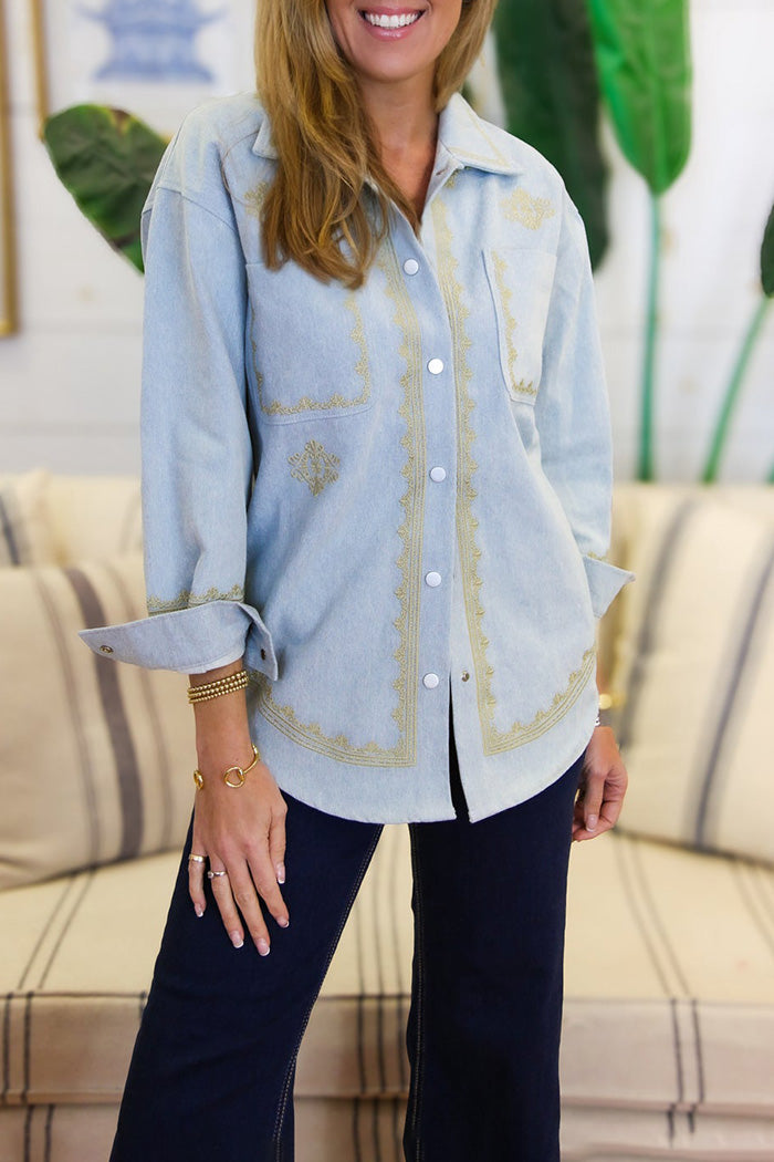 Embroidered Oversized Button Shacket
