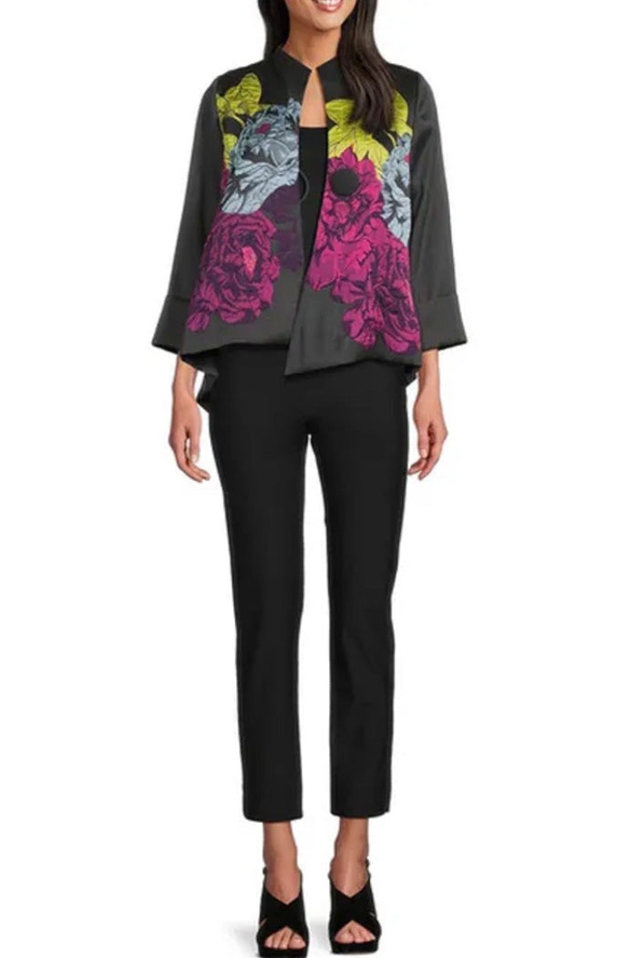 Jacquard Bloom Stand Collar Asymmetrical Jacket
