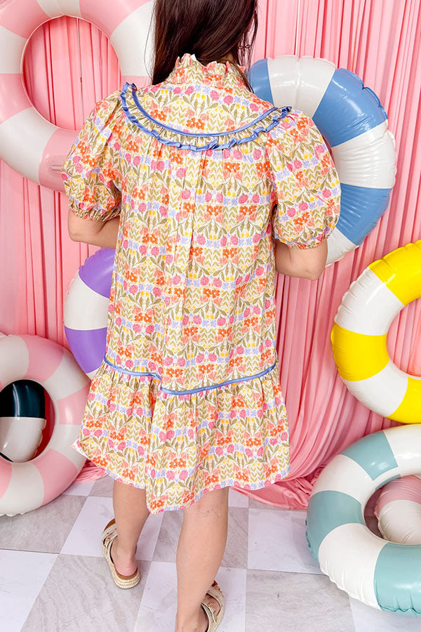 Pleated Collar Flower Dress