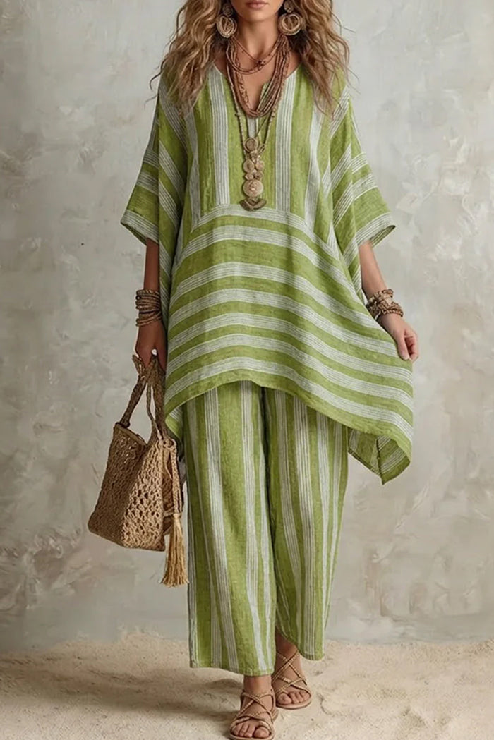 Casual Striped Tunic Pants Set