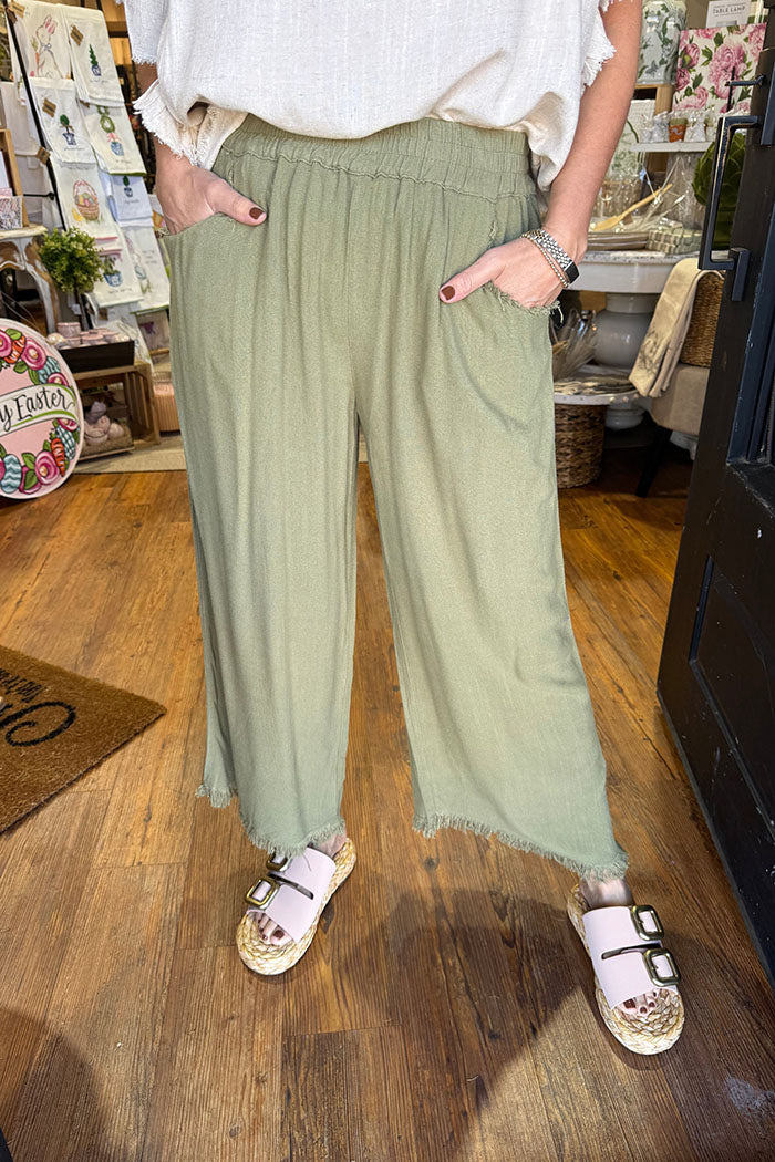 Solid Color Elastic Waist Pant