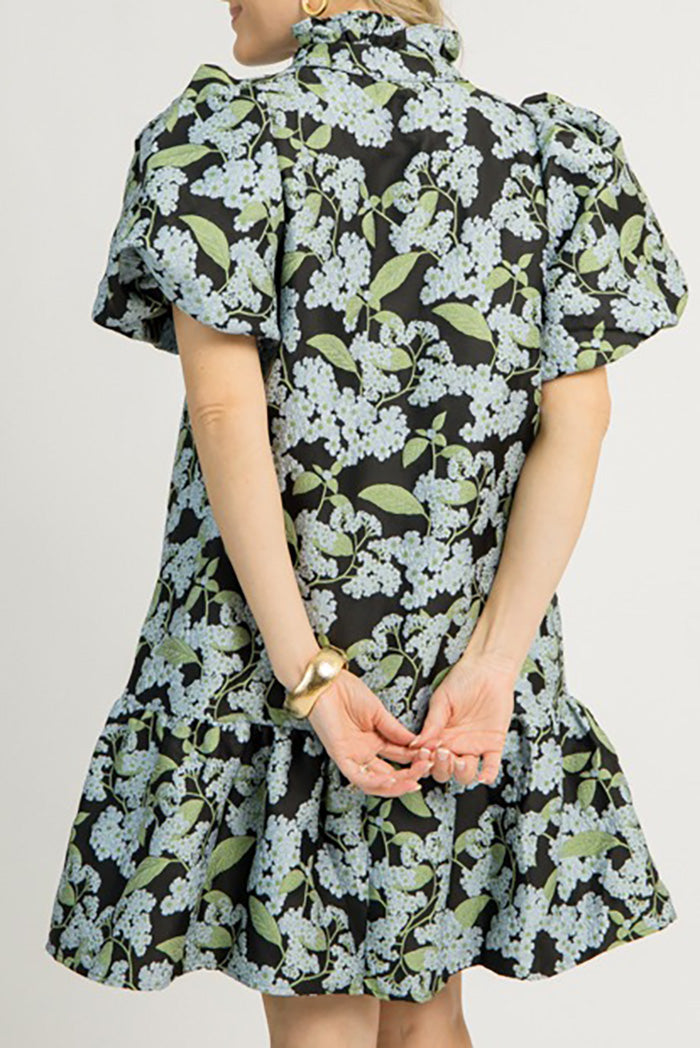Botanical Print Ruffle Pocket Dress