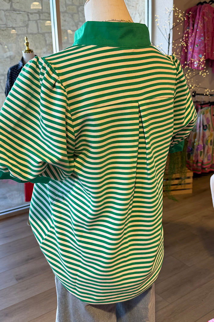 Striped Puff Sleeve Contrast Top