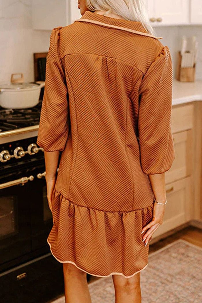 Ruffled Hem Zip Front Texture Dress