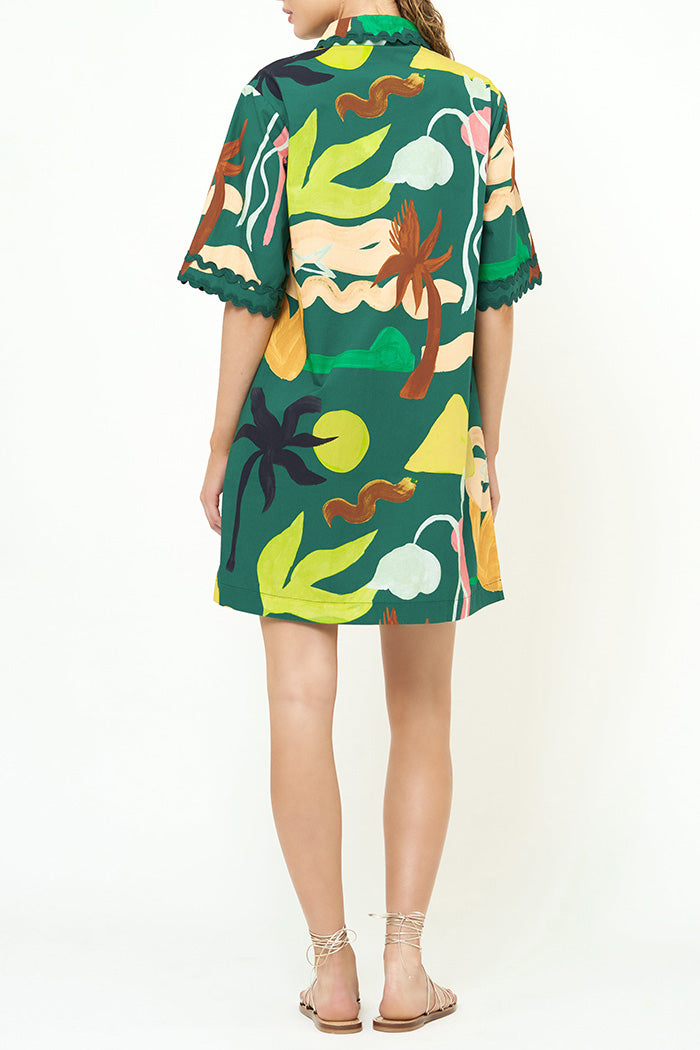 Printed Ric Rac Collared Mini Shirt Dress