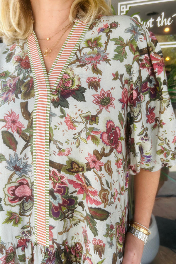 Puff Sleeve Pocket Floral Dress