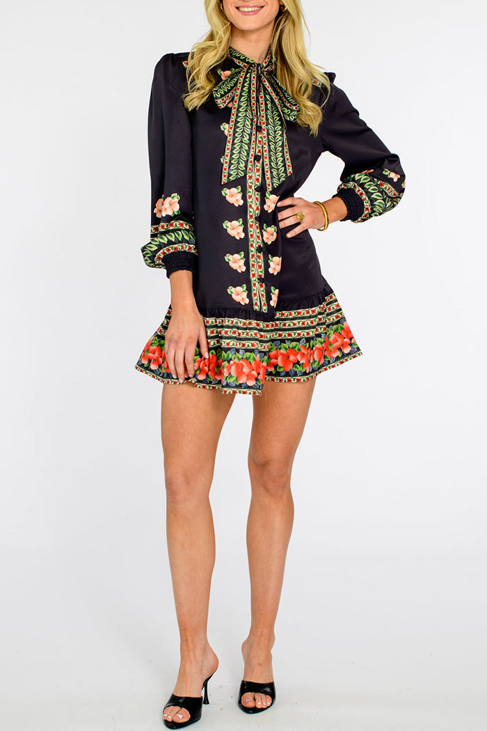 Floral Tie-Neck Mini Dress