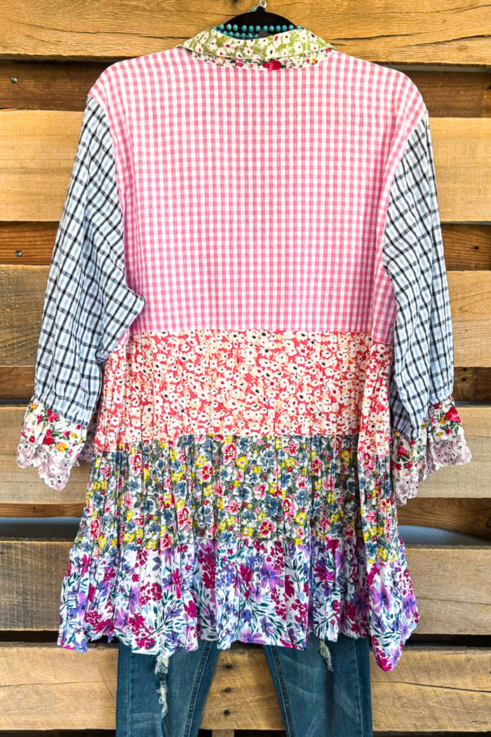 Mixed Print Patchwork Tiered Ruffle Tunic