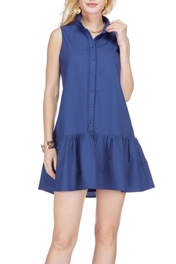 High Neck Trim Accent Dress