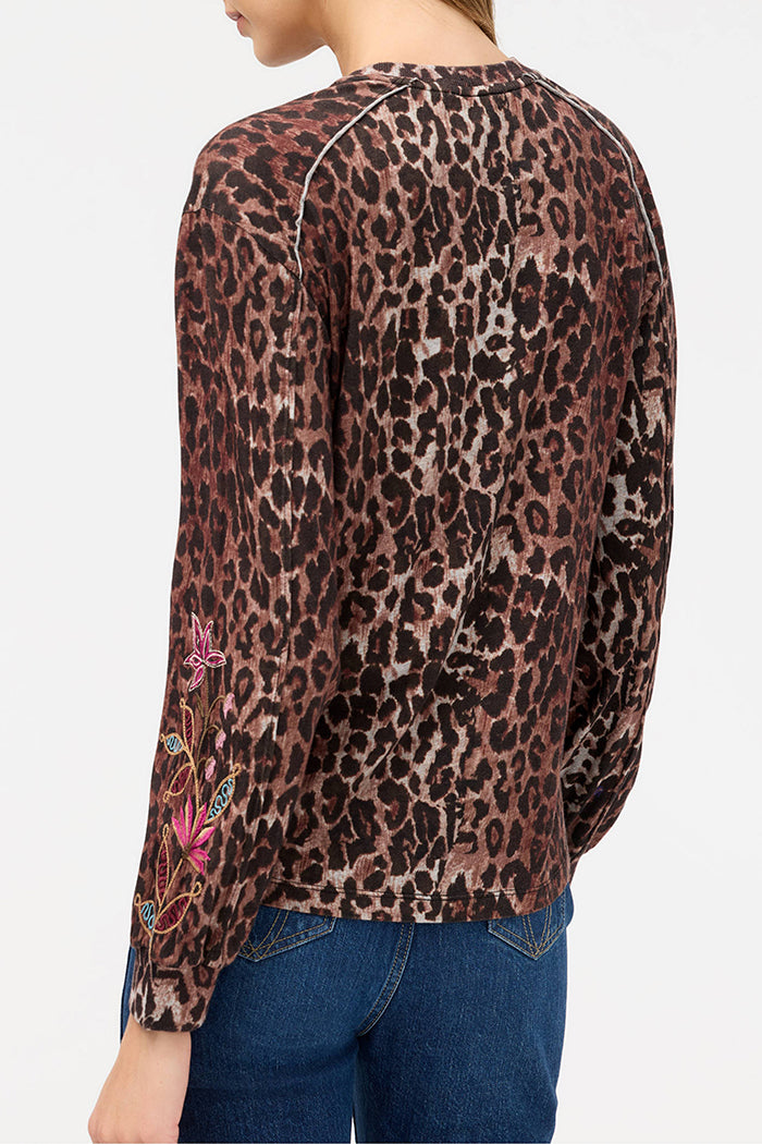 Leopard Print Floral Embroidered Top