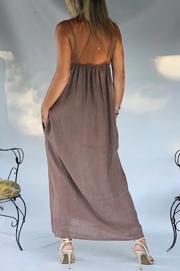 Front Trim Pocket Cami Maxi Dress