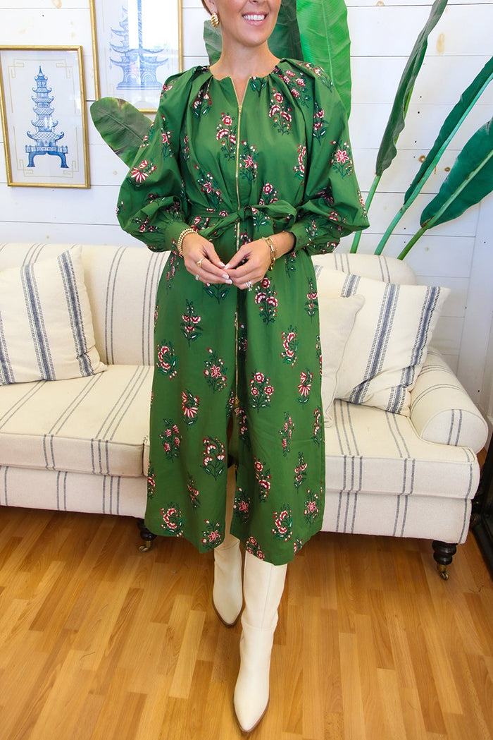 Floral Pattern Belt Dress