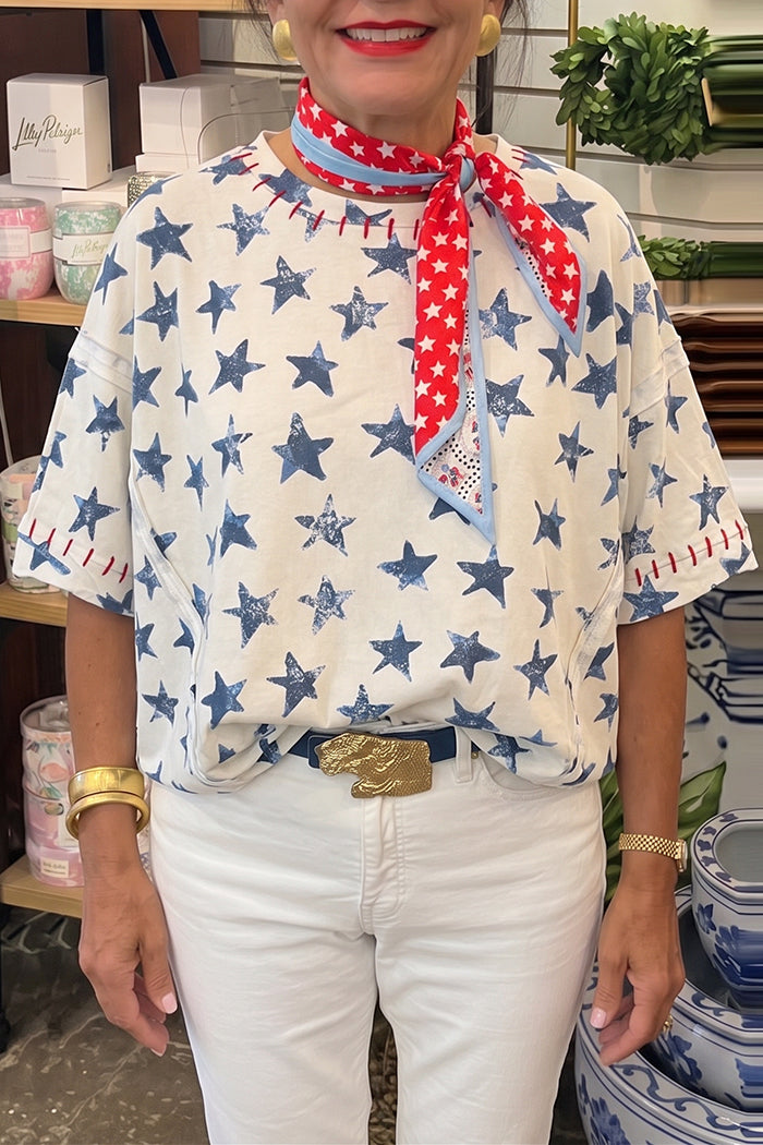 Casual Star Print Drop Shoulder Tee