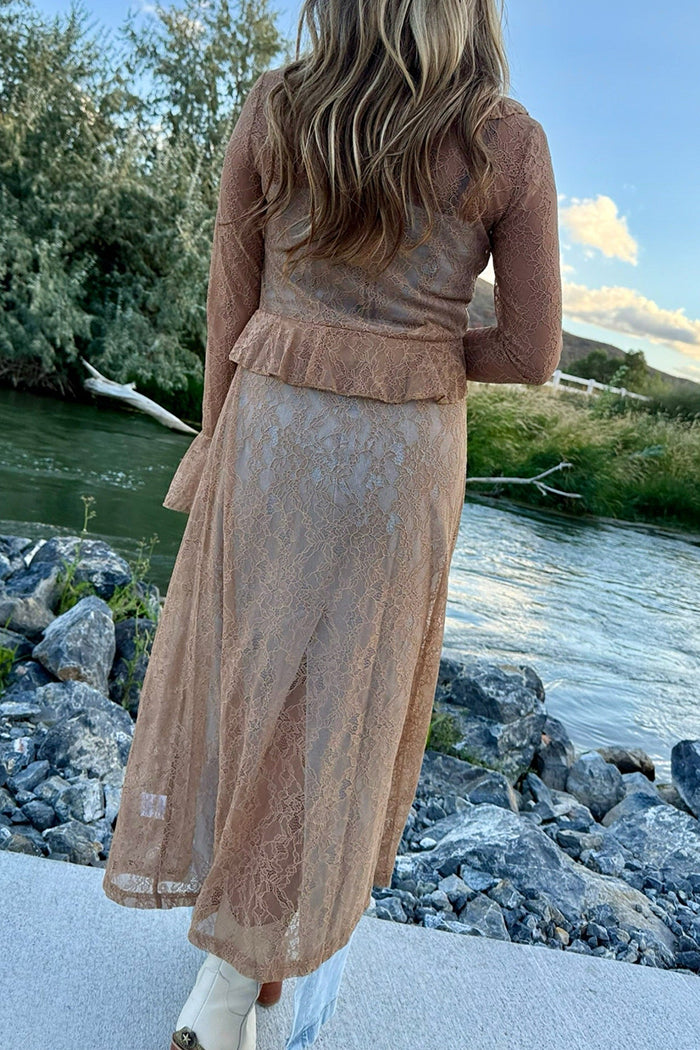 Lace Ruffle Sheer Long Coat