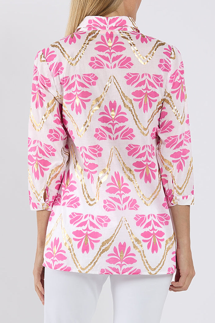 Printed Button Collared Top