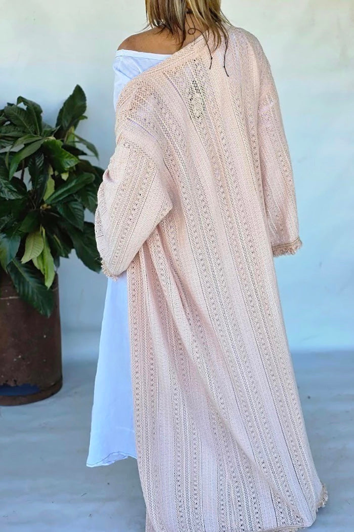 Fringe Trim Pocket Knit Kimono