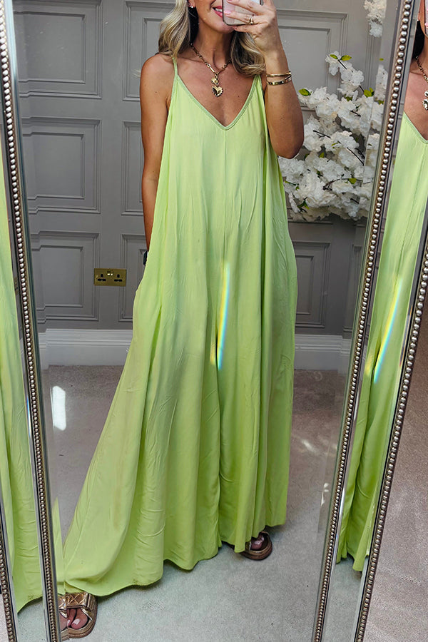 Casual Solid Color Pocket Jumpsuit