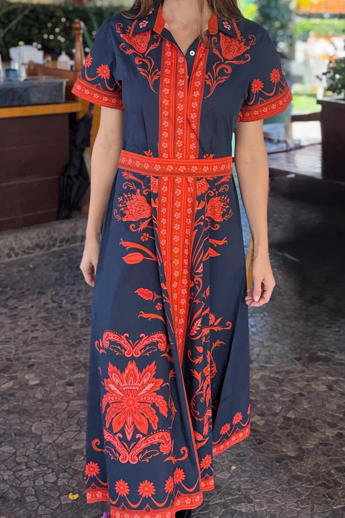 Navy Floral Print A-line Maxi Dress
