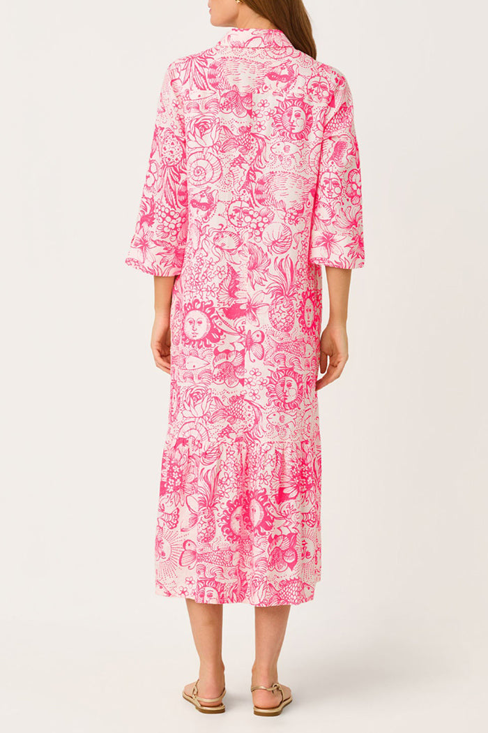Tiered Pocket Floral Midi Shirt Dress