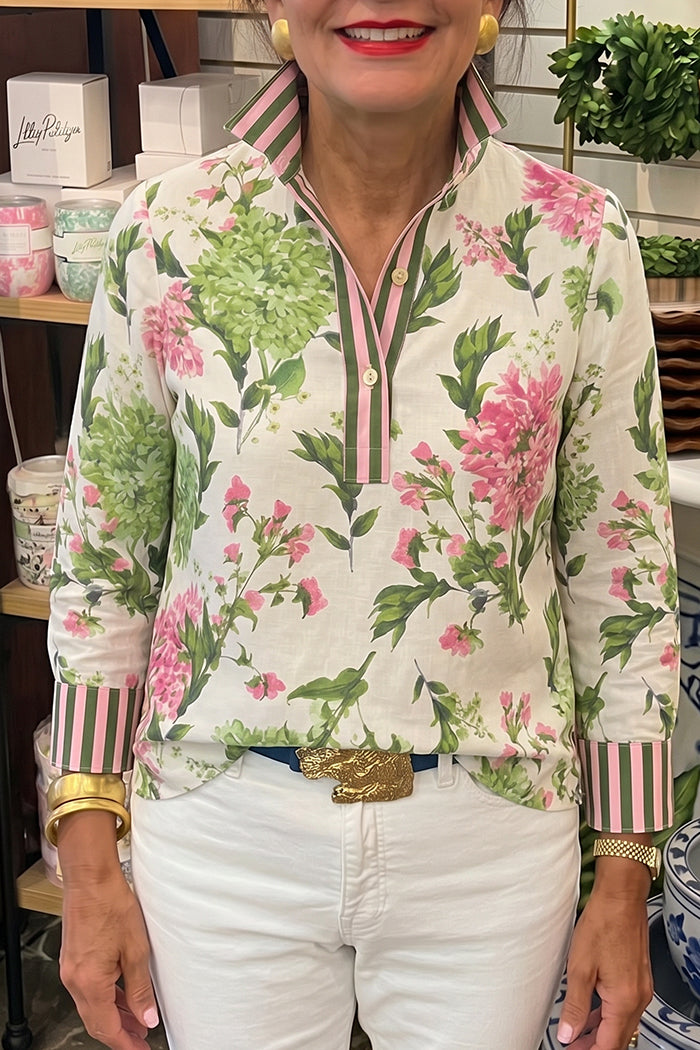 Hydrangea Cuff Trim Popover Top