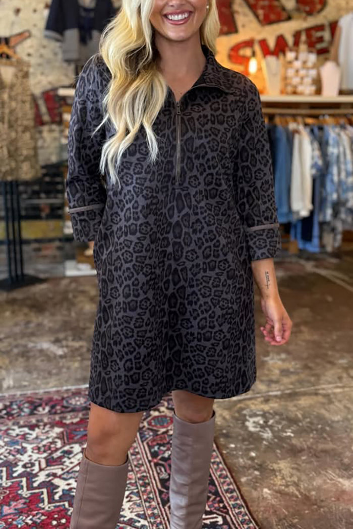 Casual Animal Pattern Zipper Dress