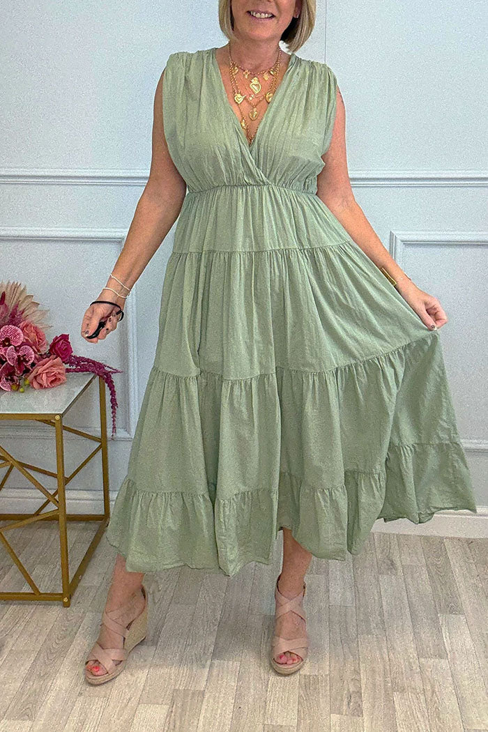 Solid Color Sleeveless Tiered Dress