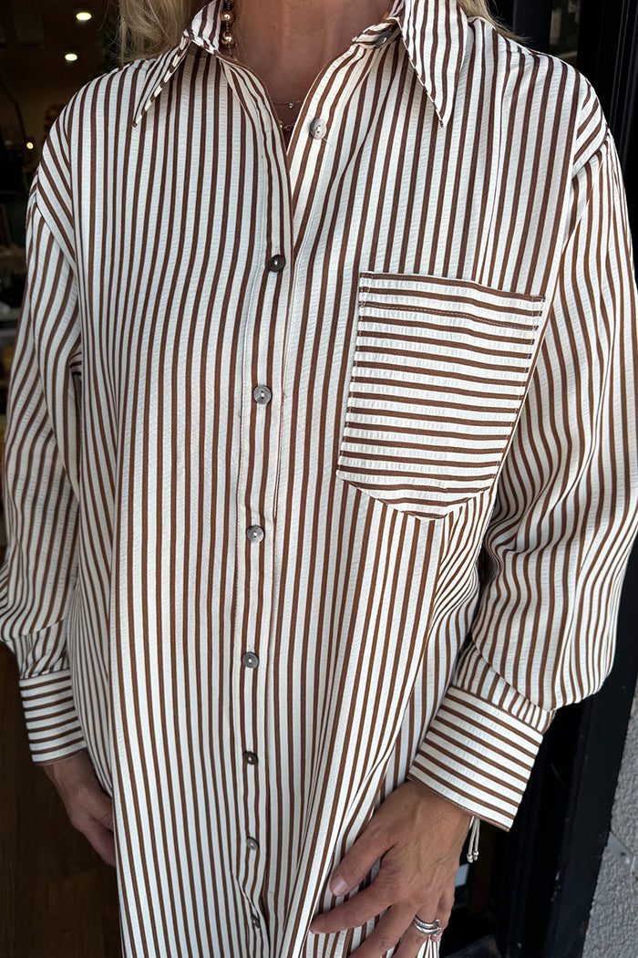 Ruffles Collar Pinstripe Dress