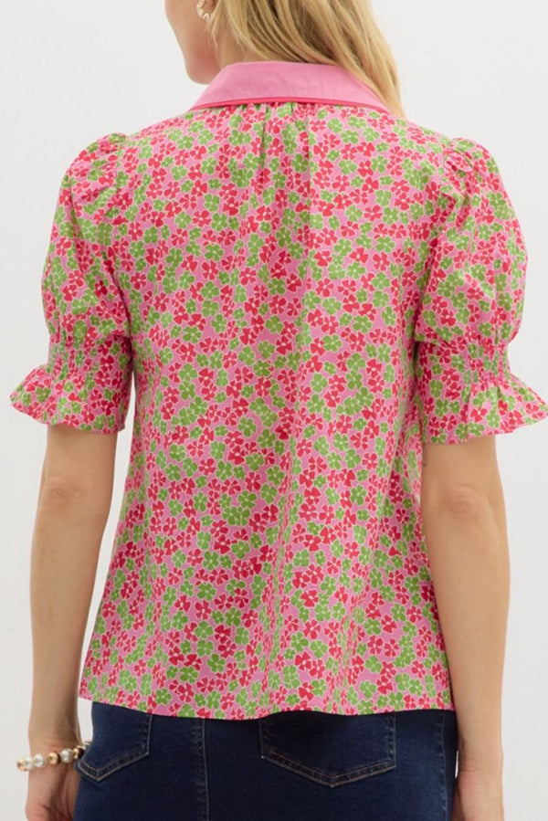 V-Neck Short Sleeved Floral Top