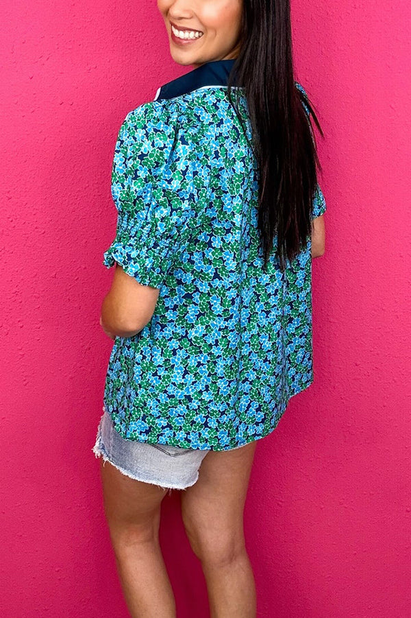V-Neck Puff Sleeved Floral Top