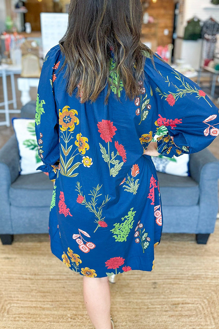 Floral Pocket Smocked Sleeve Dress
