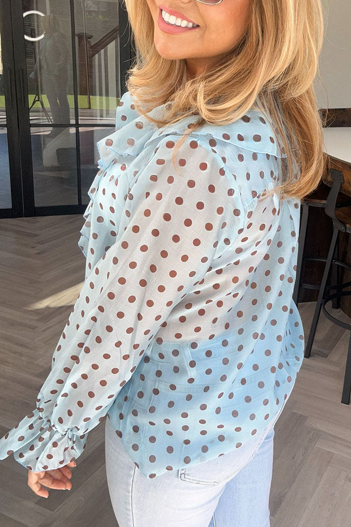 Polka Dot Long Sleeve Ruffle Top