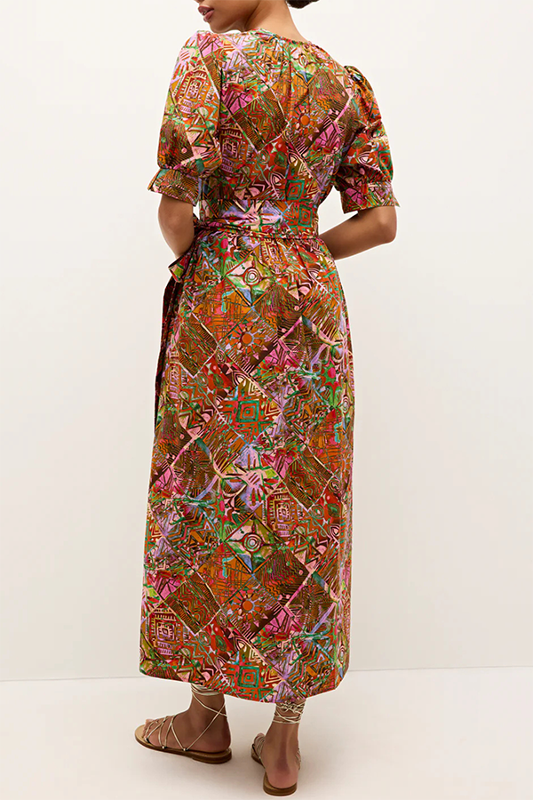Retro Patterned Belt Dress