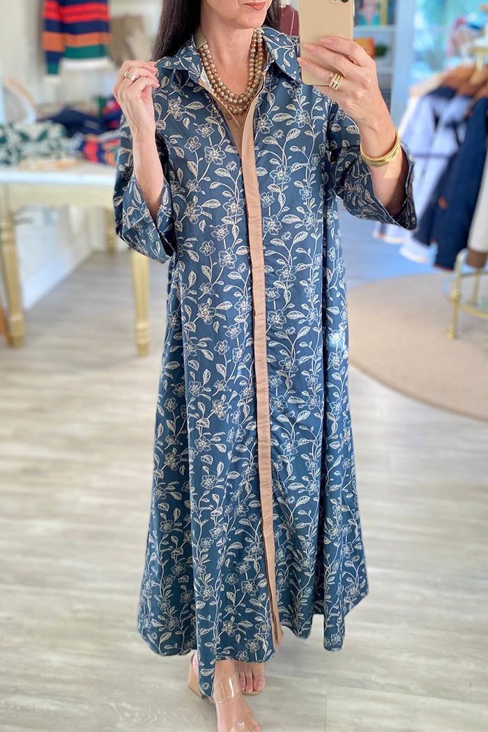 Floral Print 3/4 Sleeve Pocket Midi Dress