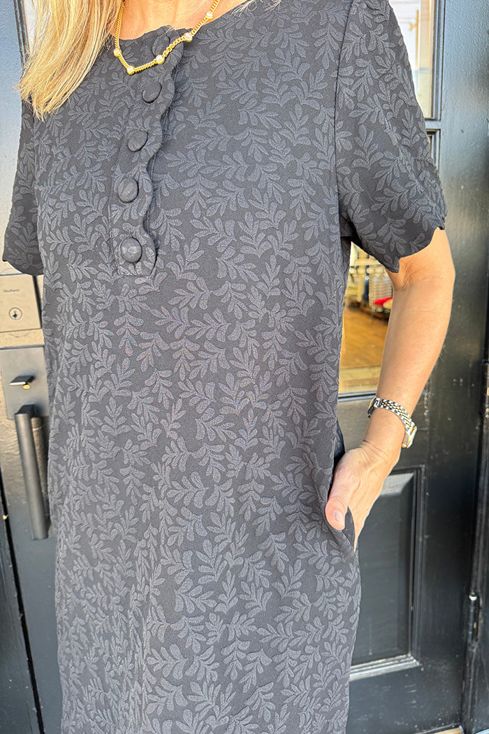 Solid Black Casual Pocketed Dress