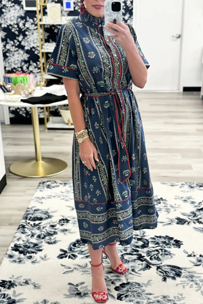 Retro Printed Belt Dress