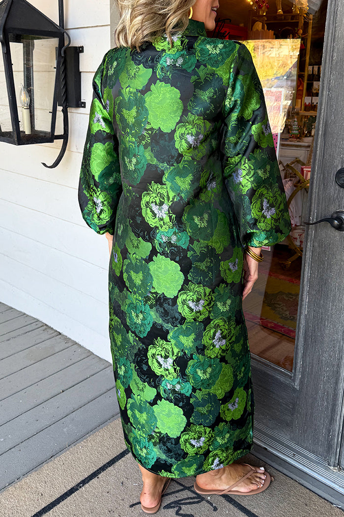 Elegant Vibrant Green Floral Maxi Dress