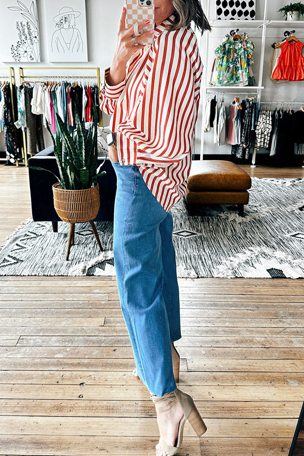 Casual Button Striped Top