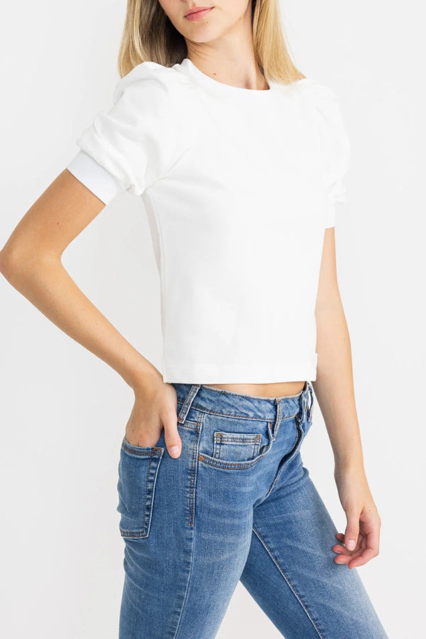 Puff Sleeve Round Neck Top