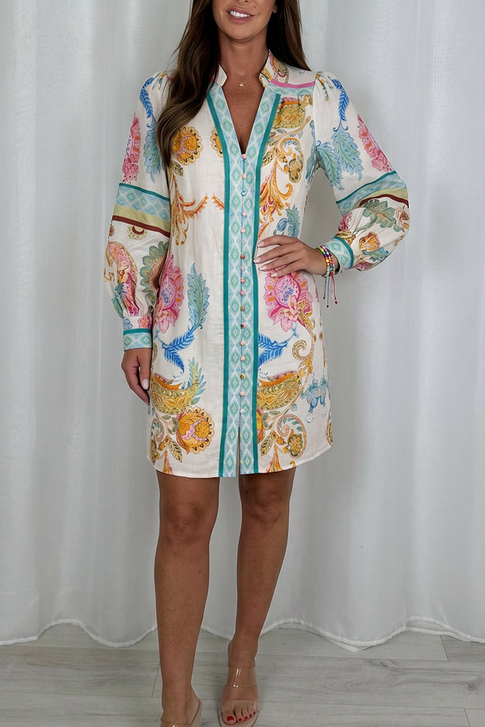 Floral Button Front Long Sleeve Dress