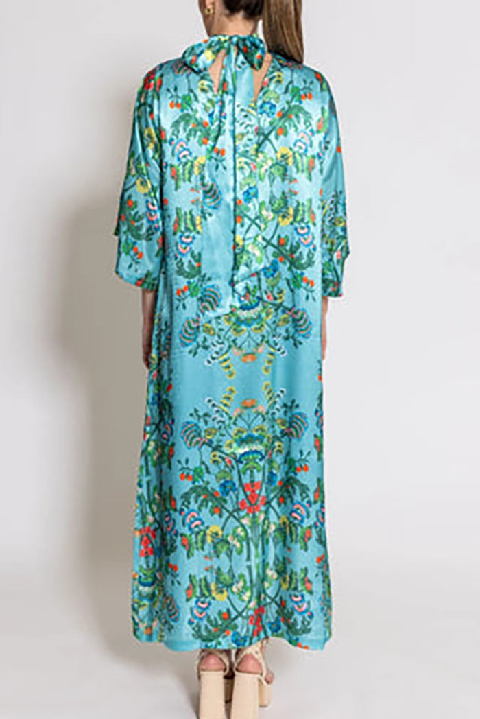 Cerulean Blue Floral Caftan Dress