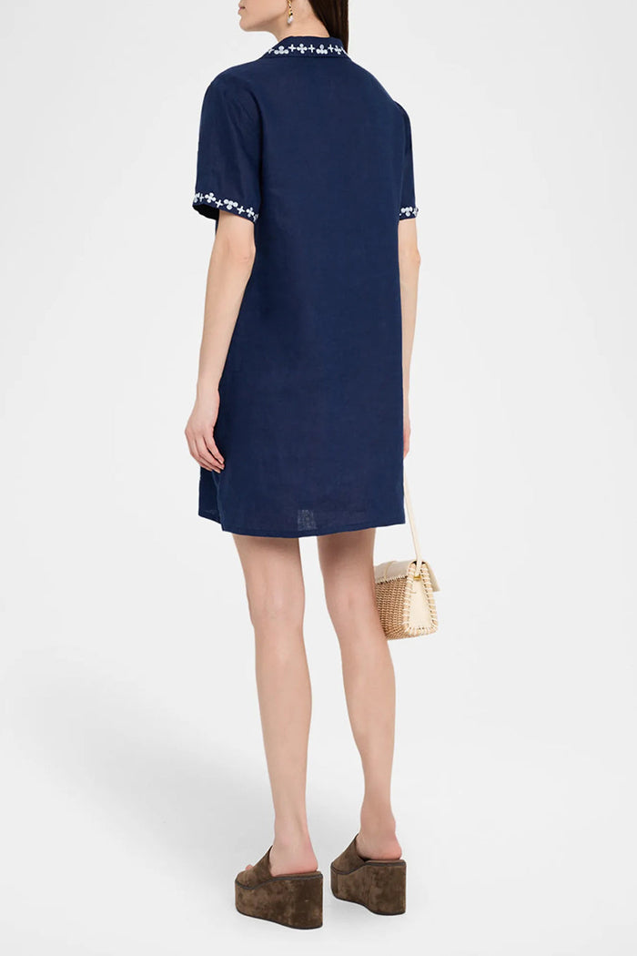 Pocketed Floral Embroidered Shirt Dress