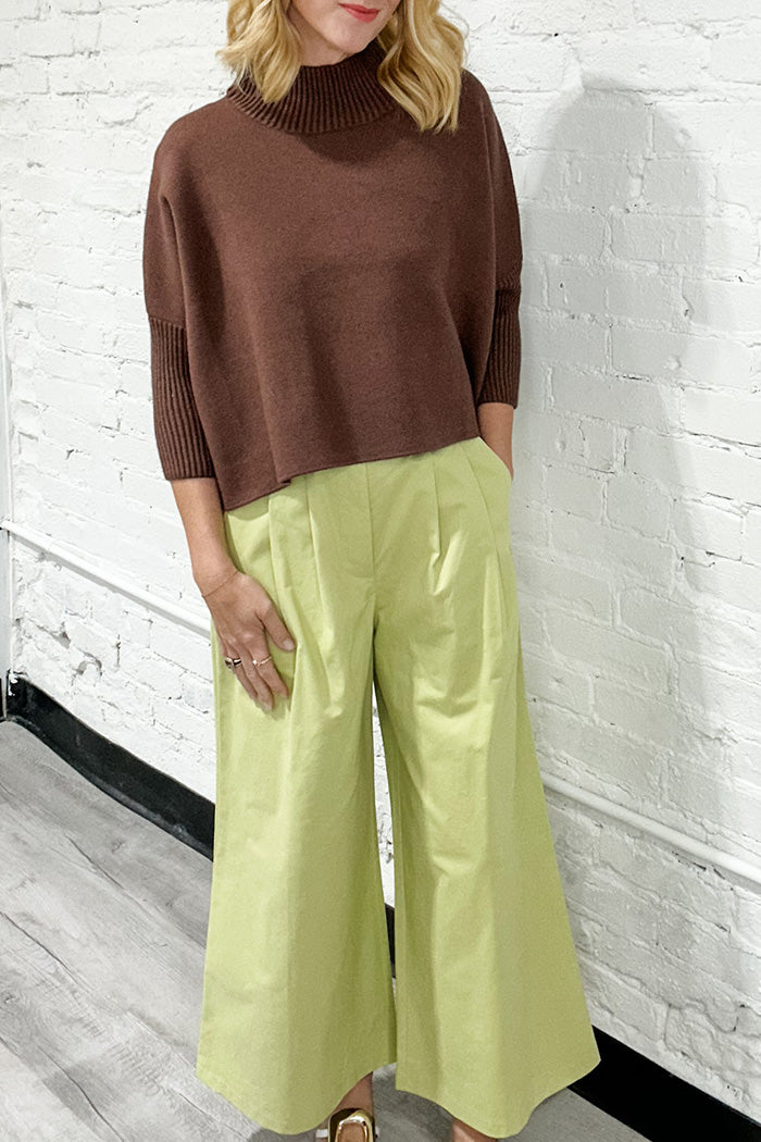 Sleeve Ribbed Mock Neck Sweater