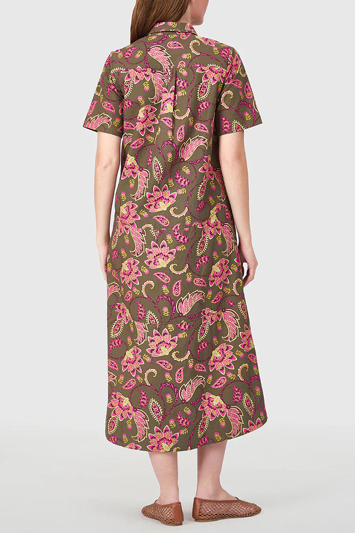 Floral Button Down Pockets Shirt Dress