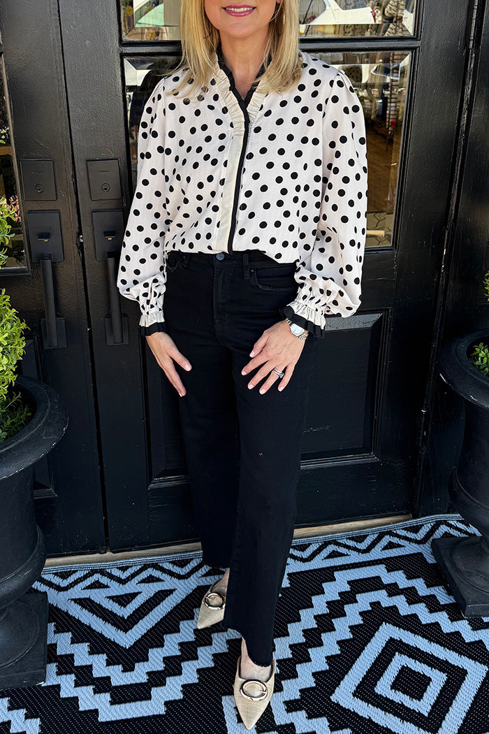 Ruffled Neck Polka Dot Top