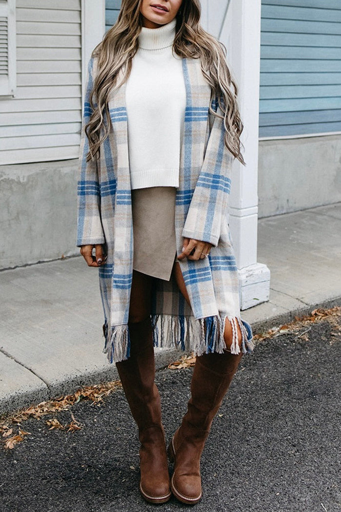 Plaid Long Tassel Pocket Coat