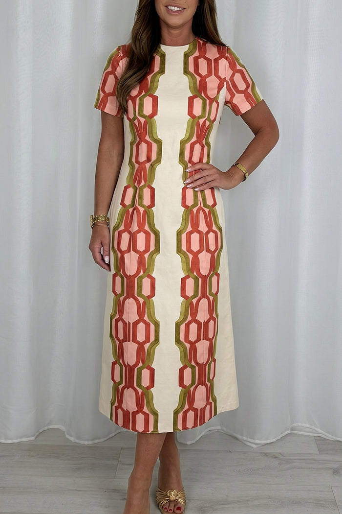 Bold Geometric Print Short Sleeve Dress