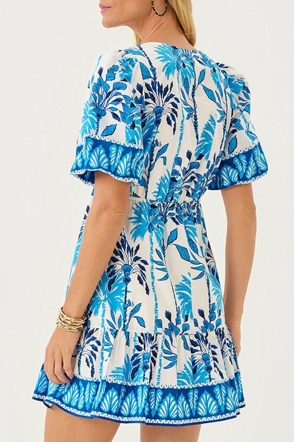 Plant Pattern Puff Sleeve Dress
