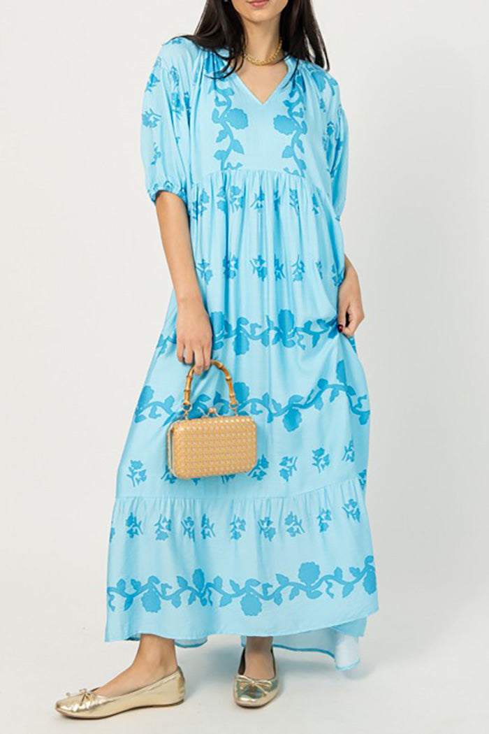 Ruffled Hem Puff Sleeve Maxi Dress