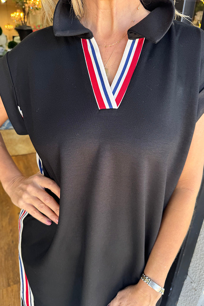 Black Contrast Trim Midi Dress